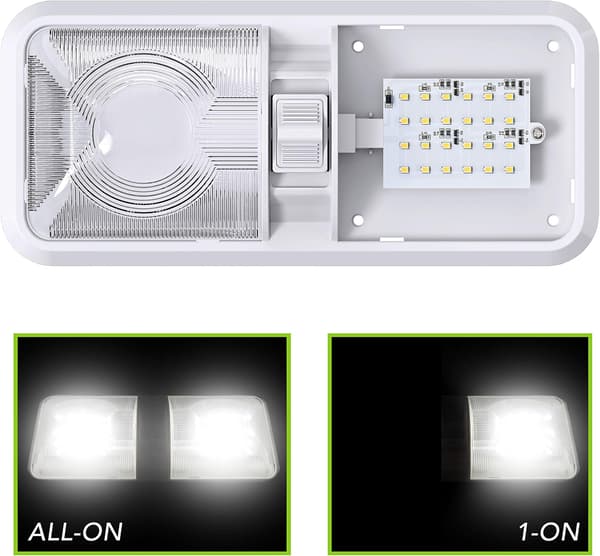LED Ceiling Light Double Dome DC 12V Fixture with On/Off Switch