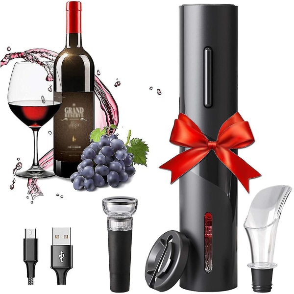 Set med vinöppnare, elektrisk korkskruv, inkluderar folieskärare, vinhällare och cap