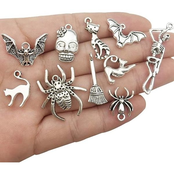 50 st Halloween-berlocker - Antik silver Halloween-kollektion Hantverksmaterial Berlocker Hängsmycken för pyssel, Smyckesdelar