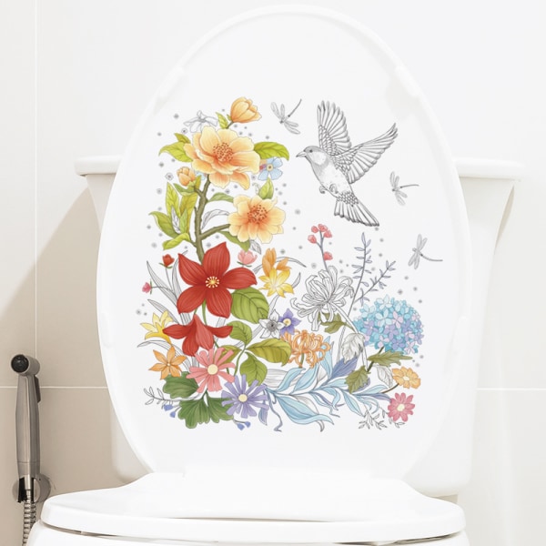 Blomster og fugler Dragonfly Bad Toalettsete Deksel Dekaler Klistremerker PVC-klistremerke Fjernbart selvklebende toalett