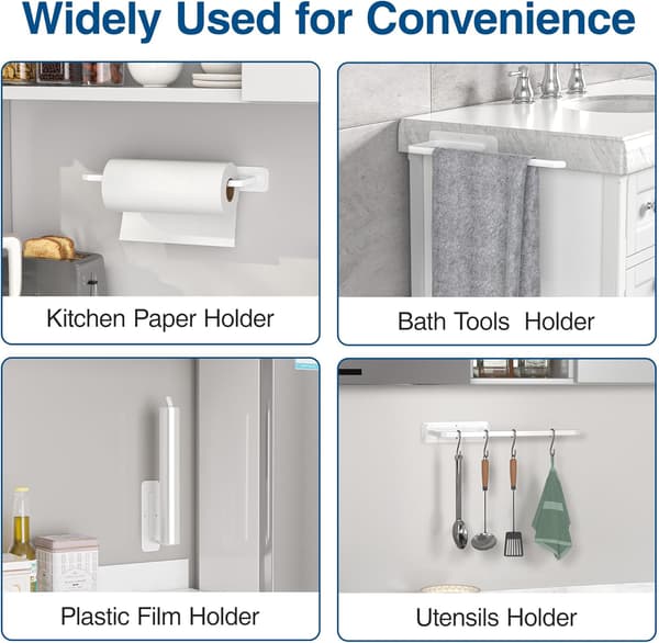 Kitchen Roll Holder Without Drilling - White - Practical Self-Adhesive - Under Cabinet for Kitchen Storage and Organization