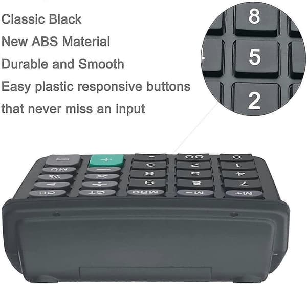 Calculator, 12-Digit Dual Power Handheld Desktop Calculator with Large LCD Display, Large Sensitive Buttons (Black, 5-Pack)