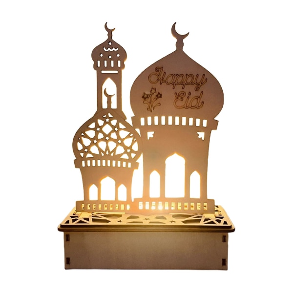 Palace 3Wooden Ornaments Wooden Moon Palace Home LED Hollow Craft Festival Mubarak Party LightsPalace 3