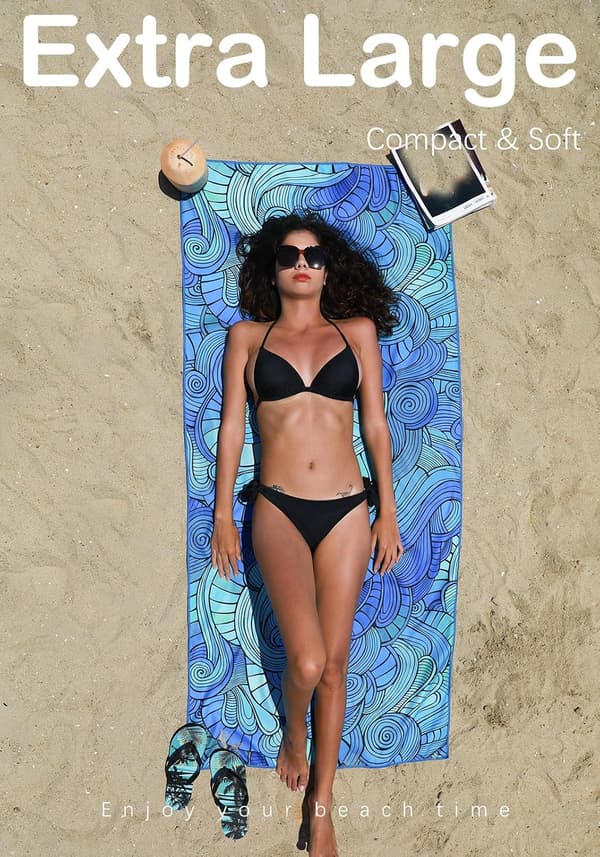 Thin Lightweight Beach Towel Sand-Free Quick Dry Absorbent Compact Towels for Pool Camping Beach Accessories