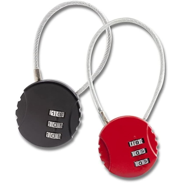 Kombinationshængelås, lille nøglefri nulstillelig sikkerhedshængelås 3-cifret kombinationslås til kufferter (2 stk, rød+sort)