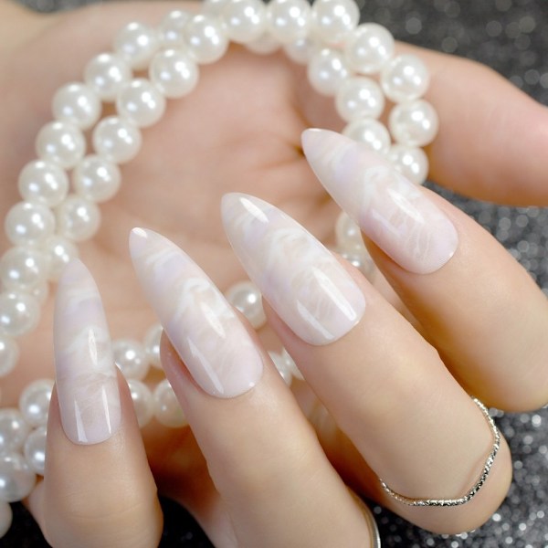 Sharp Ekstra Lange Kunstige Negler Naturlig Marmordesign Sett Ferdige Neglekunst Tips DIY Falske Faux Ongles for Dame Dekorasjon Z750