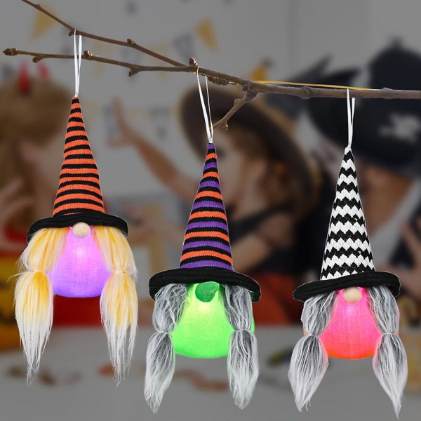 Halloween-nisse Hængende Ornament LED Lys Op Svensk Tomte Håndlavet Skandinavisk Nisse Træ Pejs Dekoration C
