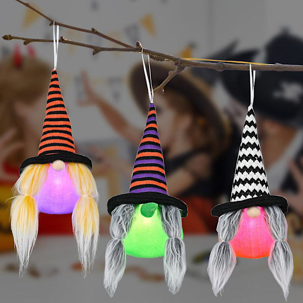 Halloween-tomte Hängande Ornament LED-belyst Svensk Tomte Handgjord Skandinavisk Tomte Dekoration för Julgran, Spis