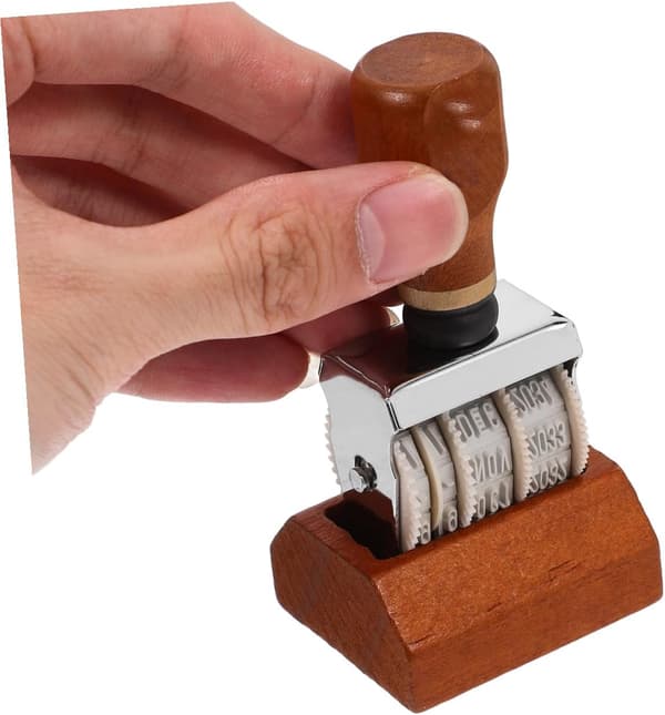 Justerbar datostempel med trehåndtak, mini bærbar kontorstempel