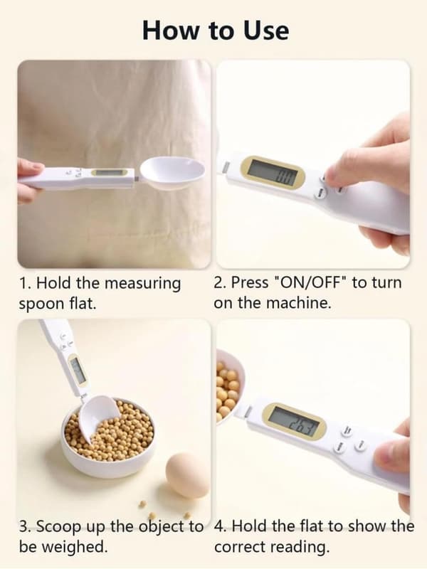 High-precision digital spoon scale 0.1g - 500g Electronic measuring spoon Multifunctional hand scale with LCD display and tare function (White)