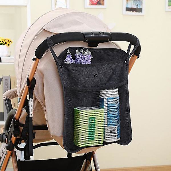 Barnevogns Nettaske Sort, 34 X 30cm, Universal Barnevogns Opbevaringsnet Baby Net Med Barnevogn Og Hængende Opbevaringspose Opbevaringspose