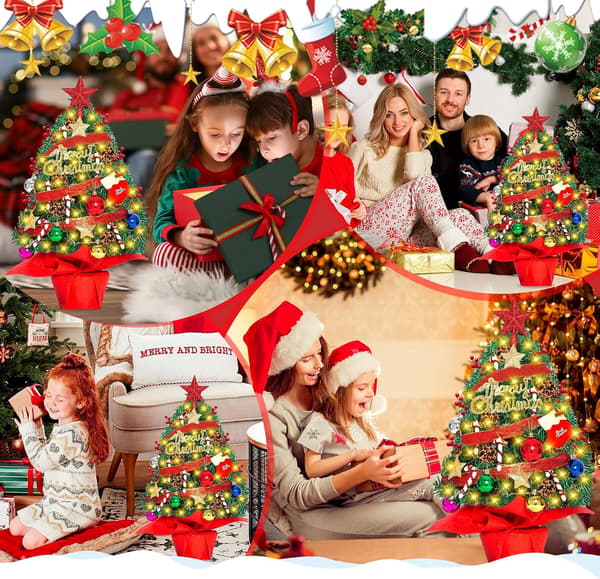 55 cm Mini Artificial Christmas Tree, Small Desk Tree, Tabletop Decorations for Home and Holidays