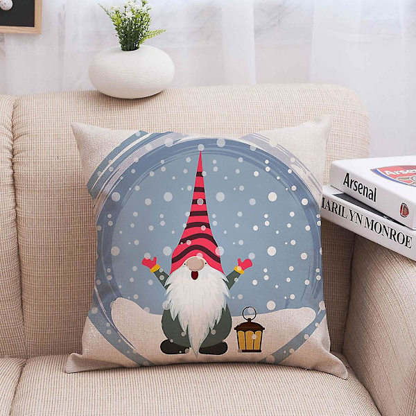 Set med 4 julsnöflinga ansiktslösa tomte kuddfodral tecknad svensk tomte dekorativt fyrkantigt kuddfodral