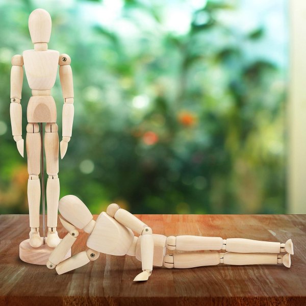 Puinen mallinukke 20 cm tuella - Nivelletty puinen nukke - Puinen mies joustavalla nivelellä - Unisex nivelnukke