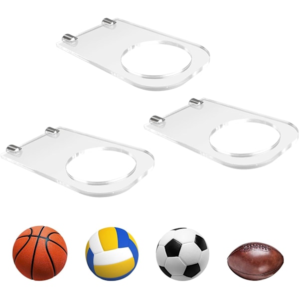 3-pack Basketbollshållare Väggmontering, Akryl Fotboll Displayställ Transparent Bollhängare Förvaring, för Fotboll, Basketboll