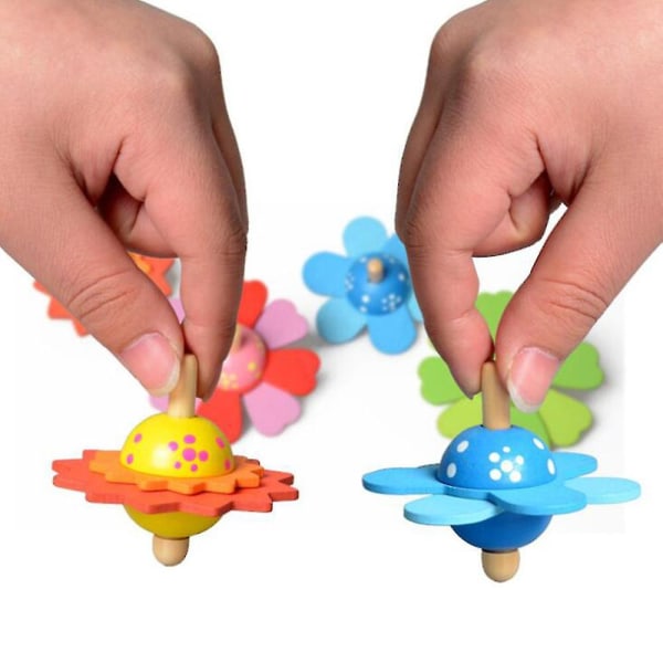 Söt Trä Snurra med Målade Blommor Snurrande Leksaker Trä Klassiska Leksaker Spel Barn Lärande Leksaker Pedagogiska Leksaker Barnpresenter Grön