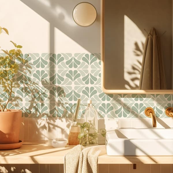 25-pack Tile Stickers, 20 cm, Sage Green, Self-Adhesive, for Kitchen or Bathroom Tiles