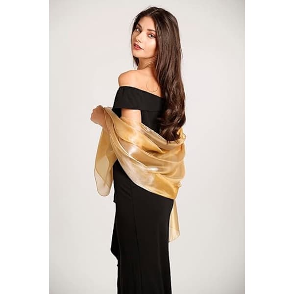 Elegant Silk and Cashmere Rainbow Pattern Shawl for Wedding Bride