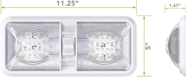 LED Ceiling Light Double Dome DC 12V Fixture with On/Off Switch