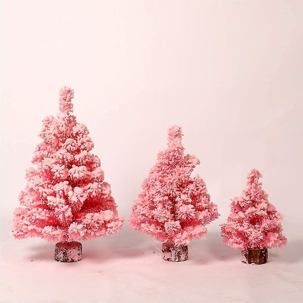 Konstgjord julgran flockad julgran Mini Desktop Julgransprydnad för juldekoration 30cm1st Rosa