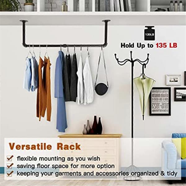 Industrial Style Wall Mounted Clothes Rack, Heavy Duty Pipe, for Hanging Clothes, Coats, Laundry