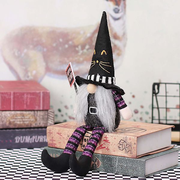 Halloween-herra ja rouva Tonttu roikkuvilla jaloilla, käsityönä valmistettu plushikoriste, oranssi