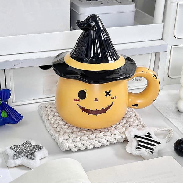 2025 Cute and Funny Halloween Ghost Mug with Lid Yellow