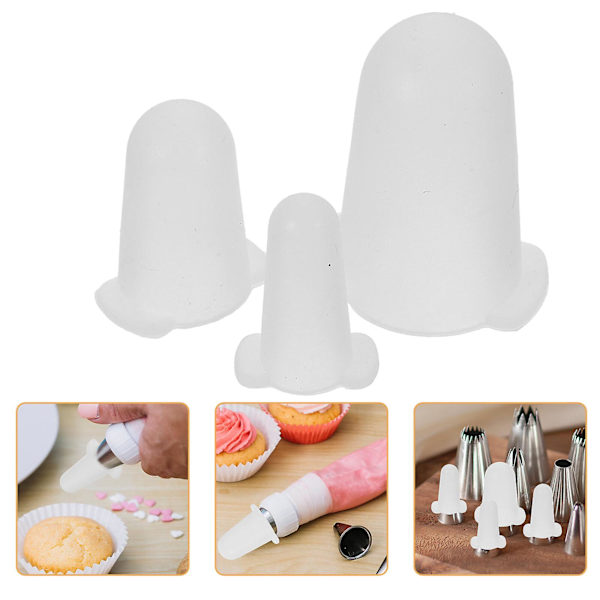 3 stk. Kakepipespissdeksler Kakedekorering Frostingspissdeksler Fleksible Silikondeksler Hvit 4,5X2,8
