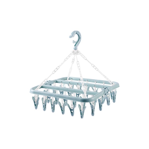 Blue Underwear Hanger with 32 Hanging Clips for Clothes, Foldable Plastic Clothespin, Hanger for Socks, Bras,