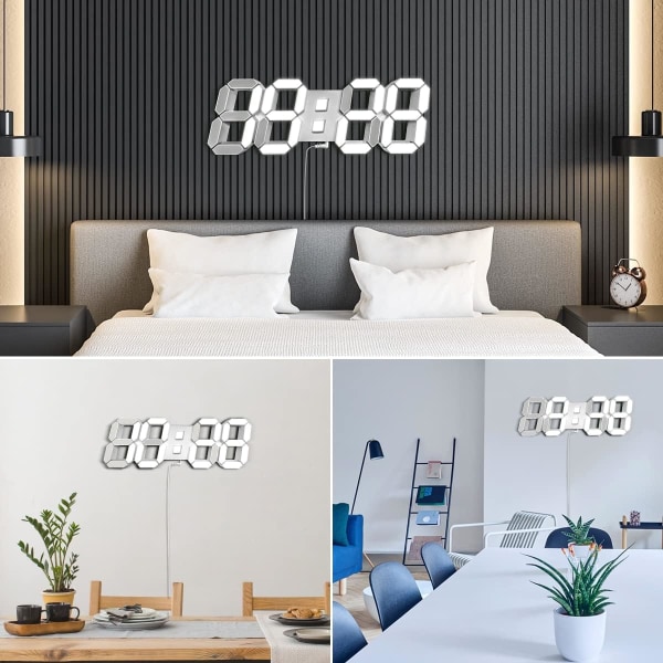 LED Digital Bordur - 3D Moderne Vægur til Soveværelser, Hjem, Kontor - Alarm, Snooze, Temperatur, USB Strøm