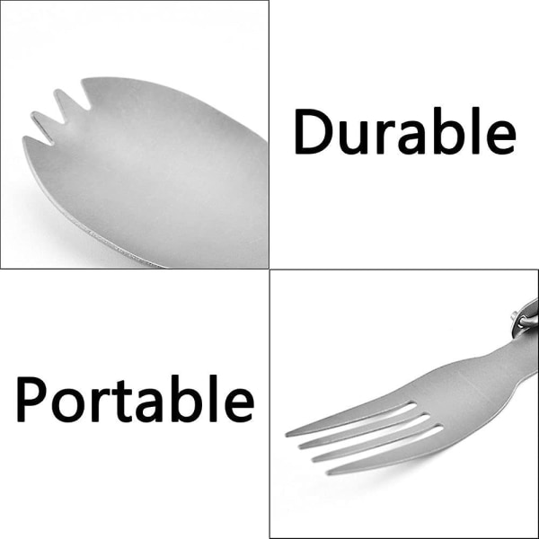 Foldbar Gaffel-Ske Spætssæt Udendørs Camping Bestik Bærbar Titanium Foldbar Spork og Ske til Picnic Vandreture Grill Udendørs Rejse (2 stk, Sølv)
