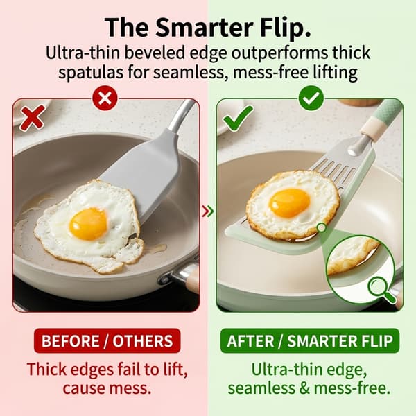 Spatula with silicone handle, made of high-temperature resistant silicone material, non-stick and does not damage pots, smooth stirring.