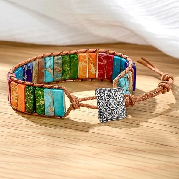 Naisten rannekorut oikeilla kivillä Nahka Wrap Healing Bead Bracelet Naiset Miehet Boho Ystävyys Korut