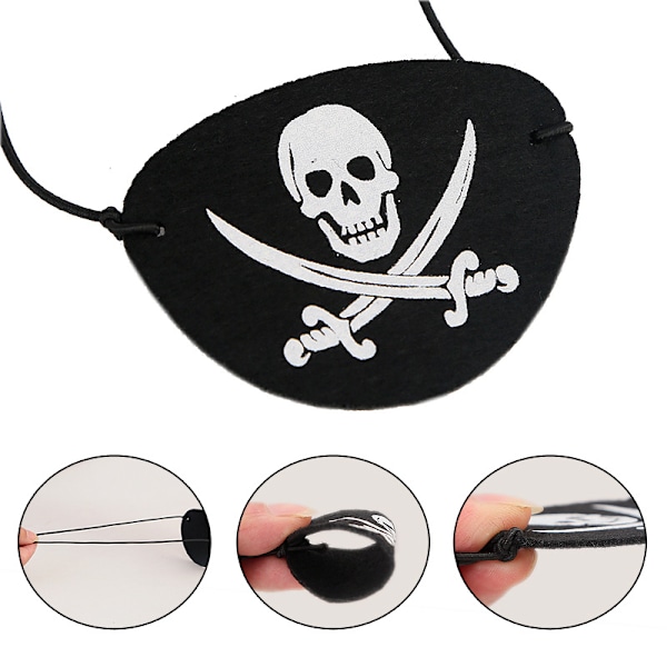 Piratögonlapp Kostym Svart Filt Enögd Skalle Kapten Ögonlappar för Karneval Pirattemafest (10 stycken)