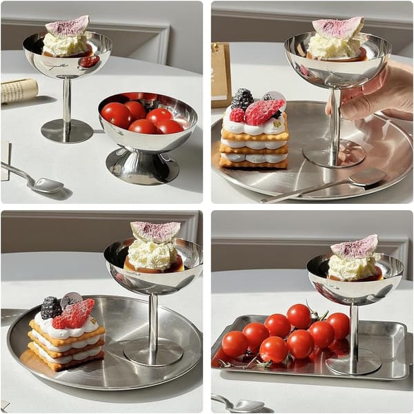 Sæt med 4 glasskåle, 180 ml dessertkopper i rustfrit stål, minimælkeshakekopper, velegnet til is, desserter
