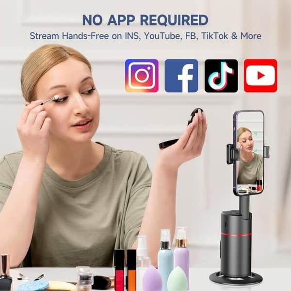 360° Automatic Face Tracking Tripod, Smartphone Holder, Selfie Stick with Wireless Remote Control for Video, Di