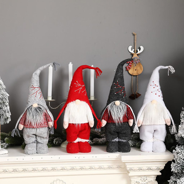 Julenisser feriedekorasjon 20 tommer uttrekkbar håndlaget skandinavisk Tomte plysjdukke alv Hjemdekor bordplate nissestatueMørkegrå