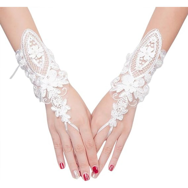 Bröllopshandskar för kvinnor, spets, kvällshandskar, brudtärna, fingervantar, virkade, gotiska, eleganta, halvfingrade, blommiga, bröllopskvällshandskar