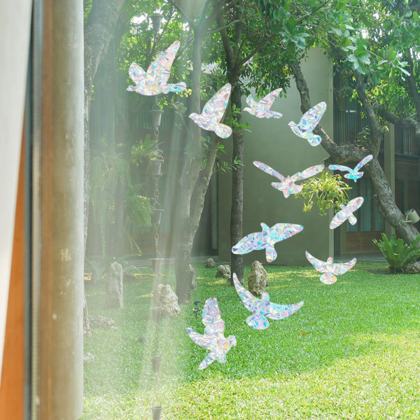 Antikollisjonsvindusfugleklistremerker Silhuetter Glassdørbeskyttelse og Redd fugler, Holografisk Refleksjon (11 Silhuetter)