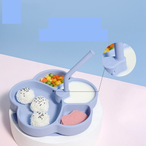 Blå (uden hætte og sugerør) Sugeplader til baby dækkeservietter Skegaffelsæt til småbørn, silikone babyplader med suc