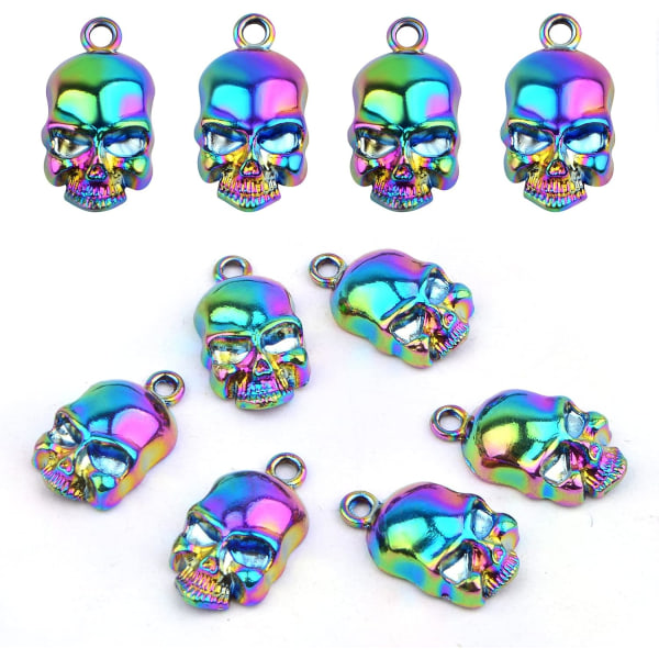 10 stykker regnbuefarge hodeskalle hodesmykker metallhodeskalle Halloween hengende anheng Hengende ornamenter Håndverksutstyr til gjør-det-selv