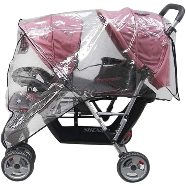 Regntrekk for universal dobbel barnevogn Gjennomsiktig regntrekk Anti-regntrekk/regn- og vindbeskyttelse Vanntett trekk for baby