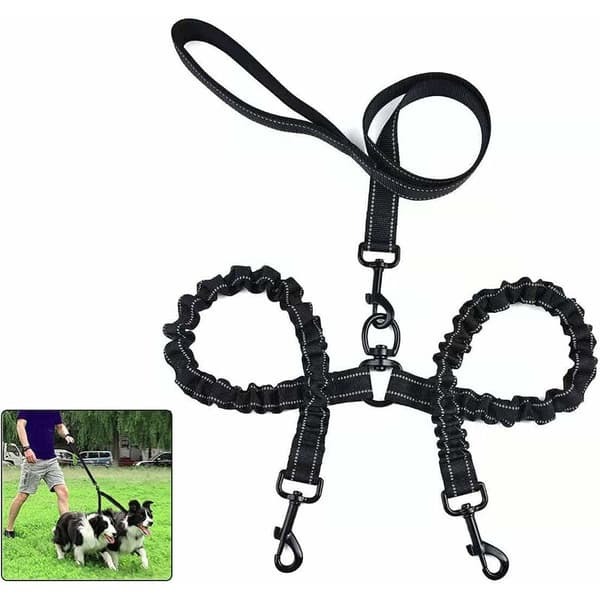 2 Dog Leash, Tangle-Free Double Leash for Dog Walking Training 360° Swivel Adjustable Reflective Length Double Thread Divider for Two D