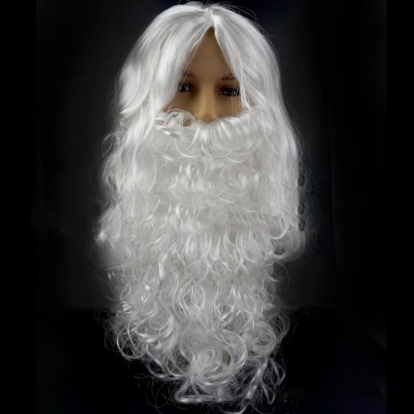 Set med 2 realistiska vita jultomtens peruk och set jul cosplay kostymer