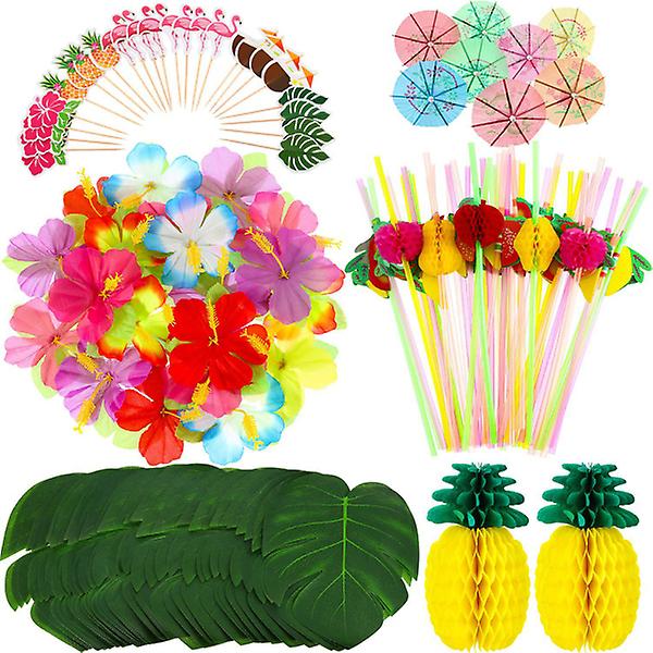 172 st Sommar Hawaii-tema Bordstillbehör Cake Topper Set Barnfödelsedagsfest Bord KitM M