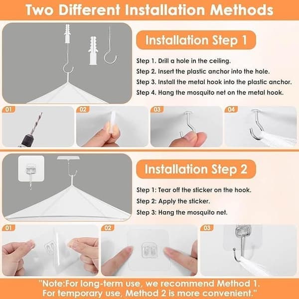 Mosquito Net for Bed, Four-Sided Opening with Complete Installation Kit, 190 x 210 x 240 cm