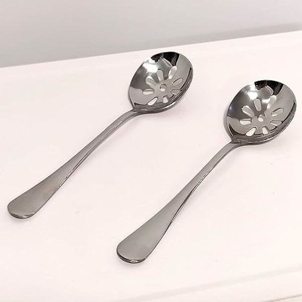 2-pakke Suppe Spiseske med Huller 7,7 tommer Rustfrit Stål Si Ske til Buffet, Middag, Restauranter