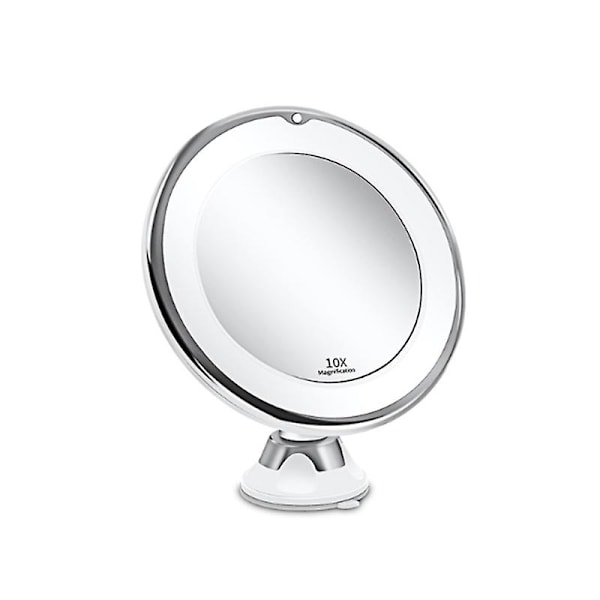Sminke Speil 10x Forstørrelse LED Opplyst Sminke Speil 360° Svingbart Med Integrert Sugkopp Barberingsspeil Veggspeil Forstørrelsesspeil