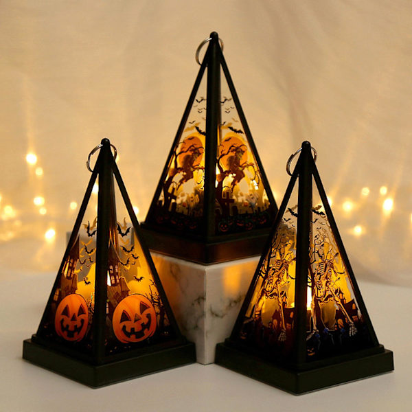 Græskar Halloween LED Lys Tote Taske Natlys Græskar Hexe Kranium LED Lys Ornament Græskar