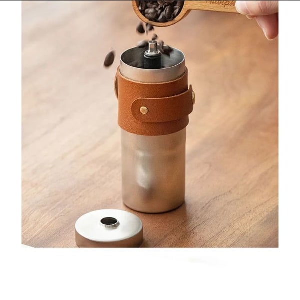 Mini, manuell kaffekvern i rustfritt stål med keramisk grat, bærbar håndkaffekvern for camping, kaffekvern